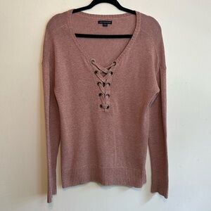 American Eagle AE Sz Medium M Lace Up Mauve Pink Purple Sweater Long Sleeve